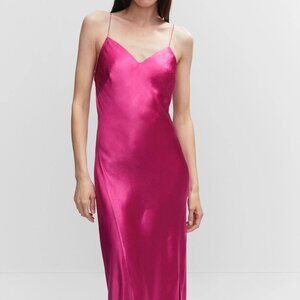 NWT Mango side-slit satin dress (size 8, fuchsia)